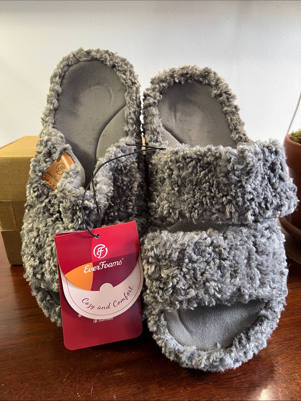 Women's Cozy Grey Furry Slide Slippers